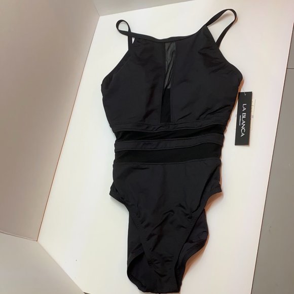 NWT La Blanca Mesh Black One Piece Swimsuit - Picture 3 of 5